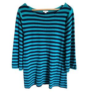 J. Jill Size XL Green Black Striped Knit Tunic Sweater Cotton Blend